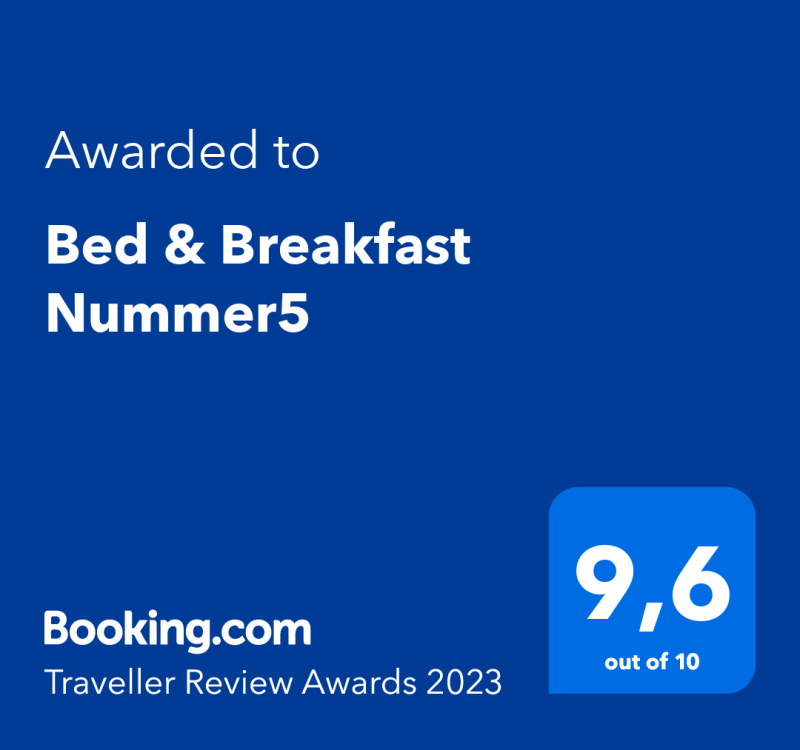 award van booking.com voor bed and breakfast nummer5 in 2023 met een score van 9.6